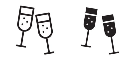 champagne glasses icon In Flat and stroke Style Vector For App, UI, Websites. Black Vector Illustration.