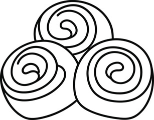 Cinnamon rolls illustrated in minimalist single line art style showcasing delicious bakery treats ideal for dessert branding breakfast menus or food posters