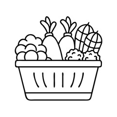 vegetables basket icon, vegetables basket line art - simple line art of vegetables basket, perfect for vegetables basket logos and icons