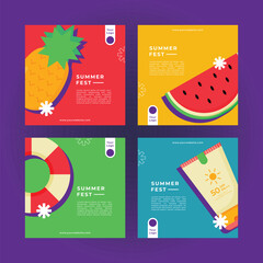 Hello Summer Event Colorful Bundle Set for Social Media Template