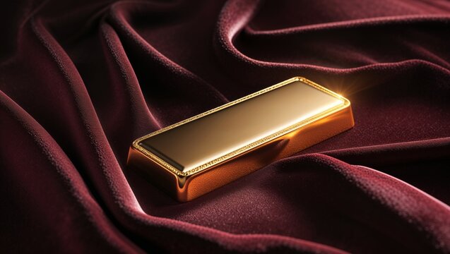 Elegant golden bar resting on a luxurious velvet fabric creating a rich visual appeal