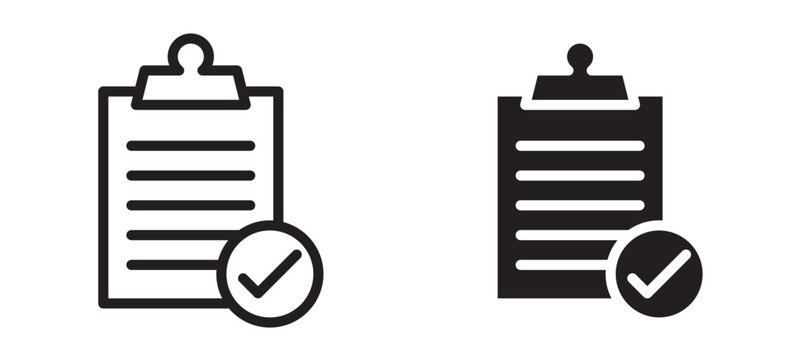 Clipboard check icon In Flat and stroke Style Vector For App, UI, Websites. Black Vector Illustration.