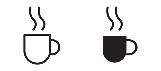 Coffee mug icon In Flat and stroke Style Vector For App, UI, Websites. Black Vector Illustration.