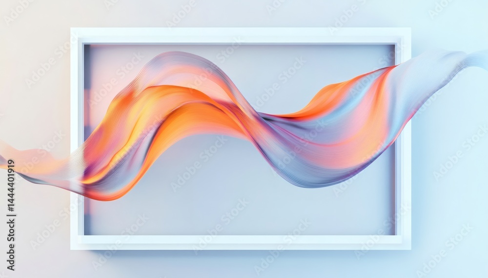 Wall mural abstract design with flowing vibrant textiles in a frame.