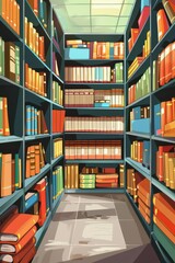 Celebrating international archives day in a colorful library book collection. Vertical banner. Copy space. World Library Day. Flat illustration