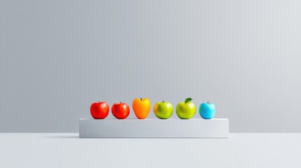 Rainbow Apples on White Shelf Minimalist - Minimalism