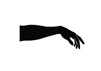 Arm silhouette. This image shows a black silhouette of an arm and hand, also referred to as a limb or body part, presented in a simple yet detailed form. Vector clipart illustration design.