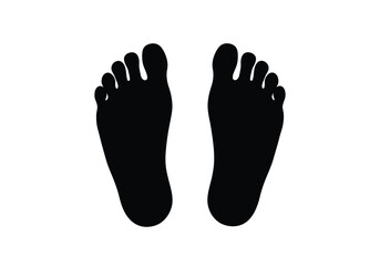 Feet silhouette. This image shows a bold black depiction of two human feet, also referred to as foot outlines or sole shapes, in a simple and clean style. Vector clipart illustration design.