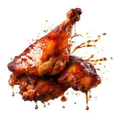 Barbecue chicken falling png floating meat png grilled food png falling bbq png chicken piece png transparent background image