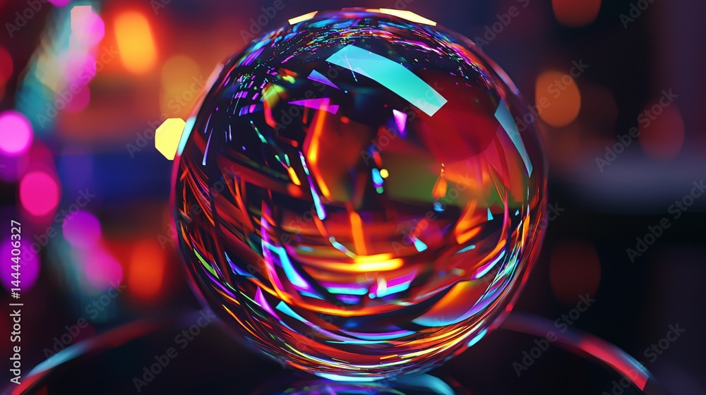 Wall mural striking crystal ball placed on a table surface capturing mysterious glowing reflections in an abstr