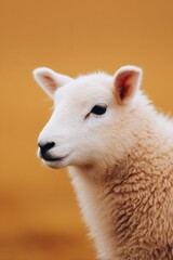 Fototapeta premium capture minimalistic image of single sheep on smooth solid color background with ample copy space