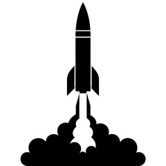Fototapeta premium Silhouette of a rocket launching with smoke clouds and exhaust on a launch pad