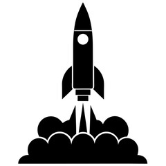 Fototapeta premium Silhouette of a rocket launching with smoke clouds and exhaust on a launch pad