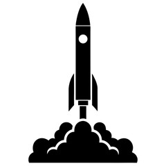 Fototapeta premium Silhouette of a rocket launching with smoke clouds and exhaust on a launch pad