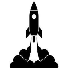Fototapeta premium Silhouette of a rocket launching with smoke clouds and exhaust on a launch pad