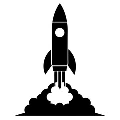 Fototapeta premium Silhouette of a rocket launching with smoke clouds and exhaust on a launch pad