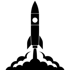Fototapeta premium Silhouette of a rocket launching with smoke clouds and exhaust on a launch pad