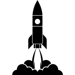 Fototapeta premium Silhouette of a rocket launching with smoke clouds and exhaust on a launch pad
