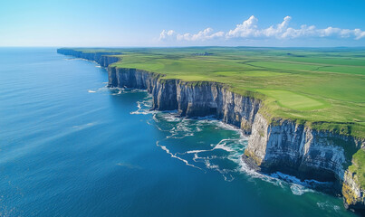 Obraz premium Stunning Aerial View of Dramatic Cliffs and Turquoise Waters in Coastal Landscape.