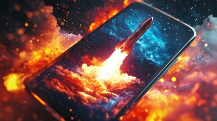 Rocket Launching from Smartphone Surrounded by Flames