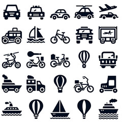 Collection of Transport Icons Cars, Trucks, Airplanes, Boats, and More