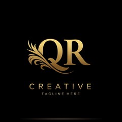 "QR Royal Gold Logo Design with Winged Elegance on Black – Luxury Branding Identity for Premium Businesses"
