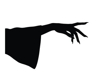 Witch hand silhouette. This image showcases a bold black silhouette of a witch's hand with long, pointed fingers, symbolizing enchantment and mystery. Vector clipart illustration design.