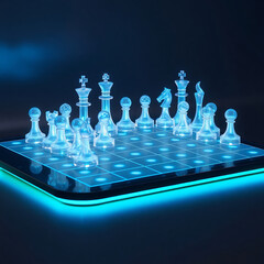 Futuristic Chess Game on Glowing Board