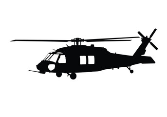 Fototapeta premium Black hawk silhouette. A bold black silhouette image of a Black Hawk helicopter, also referred to as a military rotorcraft or combat aircraft, power and precision. Vector clipart illustration design.