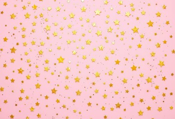 Scattered gold stars on a soft pink background, creating a celestial pattern, texture, dreamy