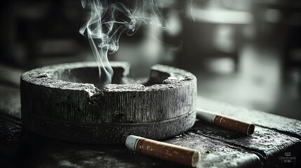 Ashtray with Cigarette and Smoke
