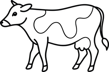 Artistic continuous line drawing of a spotted cow in a standing pose ideal for dairy farming visuals livestock branding and simple country style animal illustrations