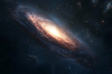 Fototapeta premium Spiral Galaxy with Bright Core and Starry Dark Space Background