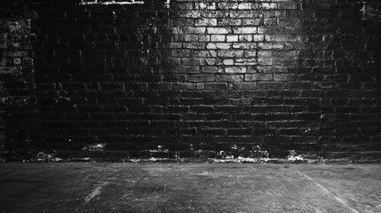 Dark, aged brick wall and concrete floor
