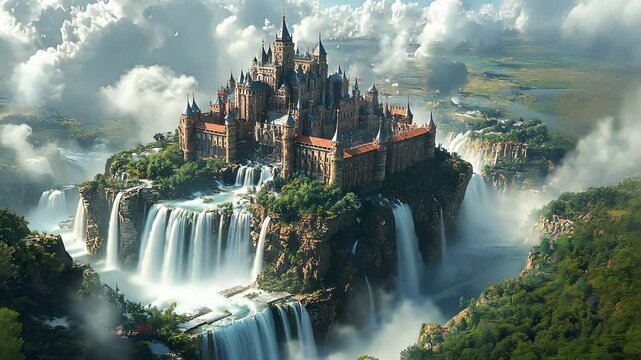 Majestic Medieval Castle on a Floating Island &ndash; Epic Fantasy Fortress Suspended in the Sky with Ancient Architecture and Magical Landscape

