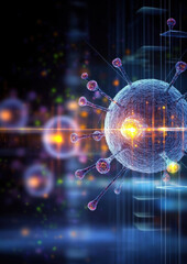 Virus interaction digital lab 3d visualization high-tech environment close-up view scientific concept