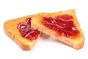 Toast with Strawberry Jam on White Background