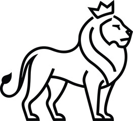 Crowned lion in flowing continuous line art style symbolizing courage and authority great for majestic design themes or refined animal illustrations
