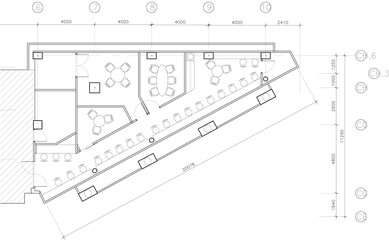 Drawings are decorated within the dining area. Return to the original vector meeting room.