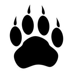 Simplified black and white illustration of a bear or large canine paw