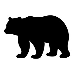 Black bear silhouette standing tall against a clean white background canvas