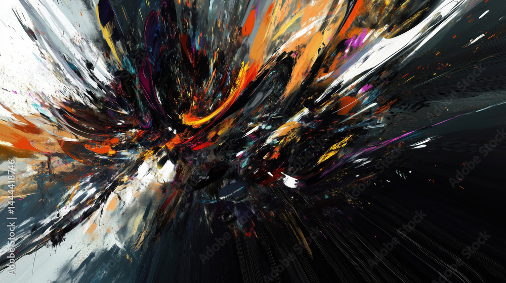 Poster abstract explosion of colors and shapes creating dynamic visual energy.