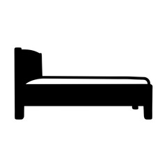 Silhouette of a bed with headboard and simple frame design