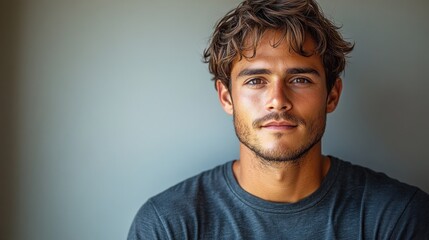 Obraz premium Portrait of a Handsome Young Man with Wavy Brown Hair