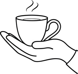 Cozy human moment with cup in hand illustrated in continuous line art minimalist and warm suitable for home decor coffee shop art or branding