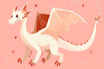 Fototapeta premium A whimsical, light-pink dragon, adorned with tiny hearts.