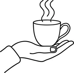 Tea or coffee cup in hand sketched in continuous line art capturing moments of calm and comfort great for kitchen art or peaceful lifestyle visuals