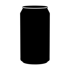 Black silhouette of an aluminum can isolated against a white background