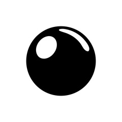 Single black glossy sphere on white background representing a stylized eye