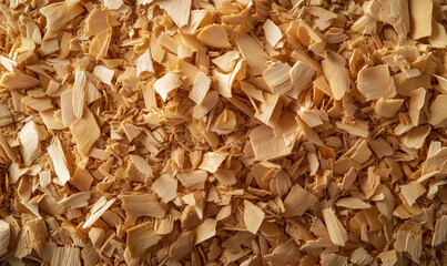 Wood shavings background texture for crafts, woodworking, and decoration.